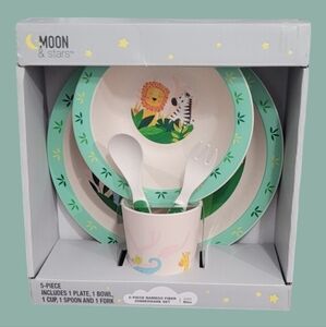Moon and Stars Jungle 5-Piece Bamboo Fiber Kids Dinnerware Set